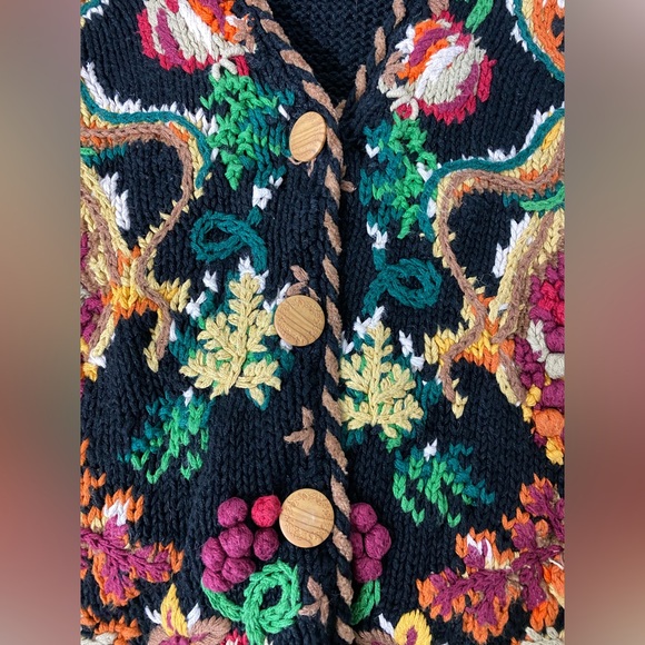 Vintage Bellepointe Hand-Knit Embroidered Sleeveless Cardigan Sweater Vest Sz M - Picture 4 of 6